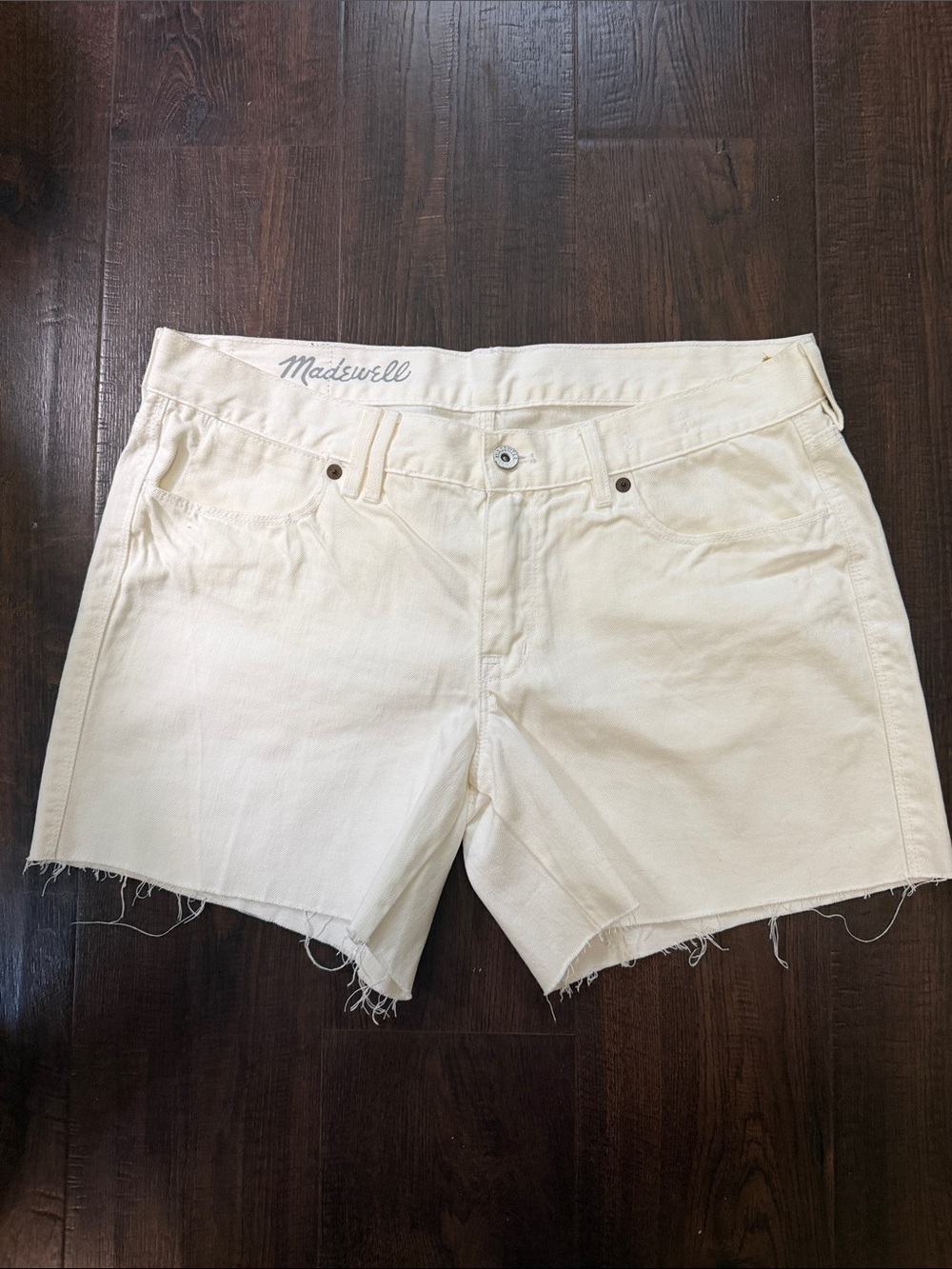 Madewell Cream Frayed Hem Denim Shorts